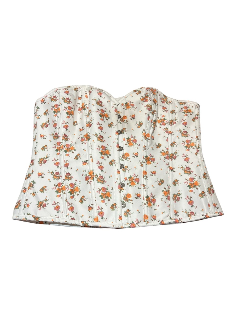 Corset Story Overbust Corset UK 20 US 16 Floral Strapless Lace-Up Boned White